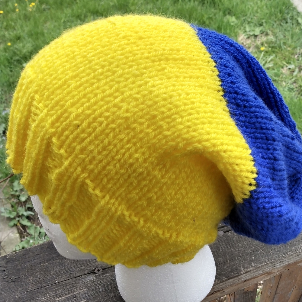 Ukranian flag Hand knitted slouchy hat